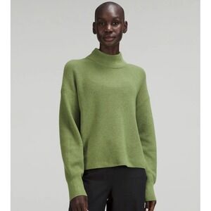 Lululemon Sweater Women's 8 Merino Wool-Blend Ribbed Turtleneck Green Boxy Fit